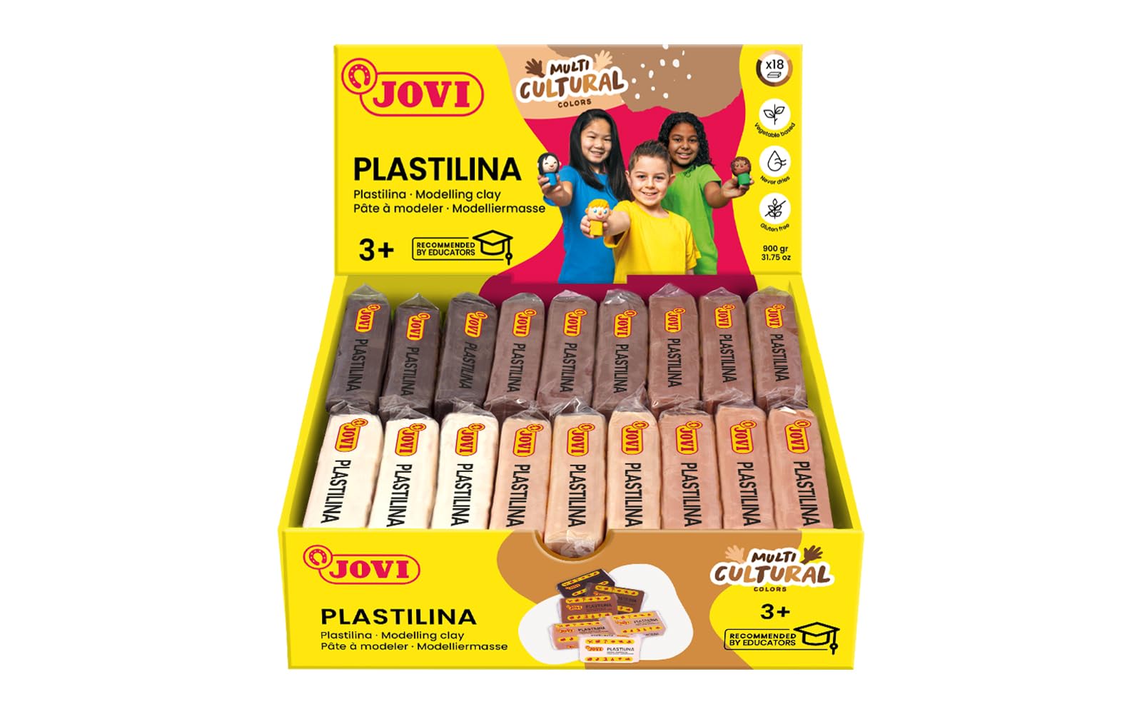 Jovi - Pack de plastilina base vegetal, 18 pastillas de 50 gramos, multicultural colors, sin gluten (70/18M)