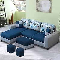 Casaliving Rolando RHS 4 Seater L Shape Sofa with 2 Puffy Set for Living Room | Premium Fabric Sofa Set for Living Room...