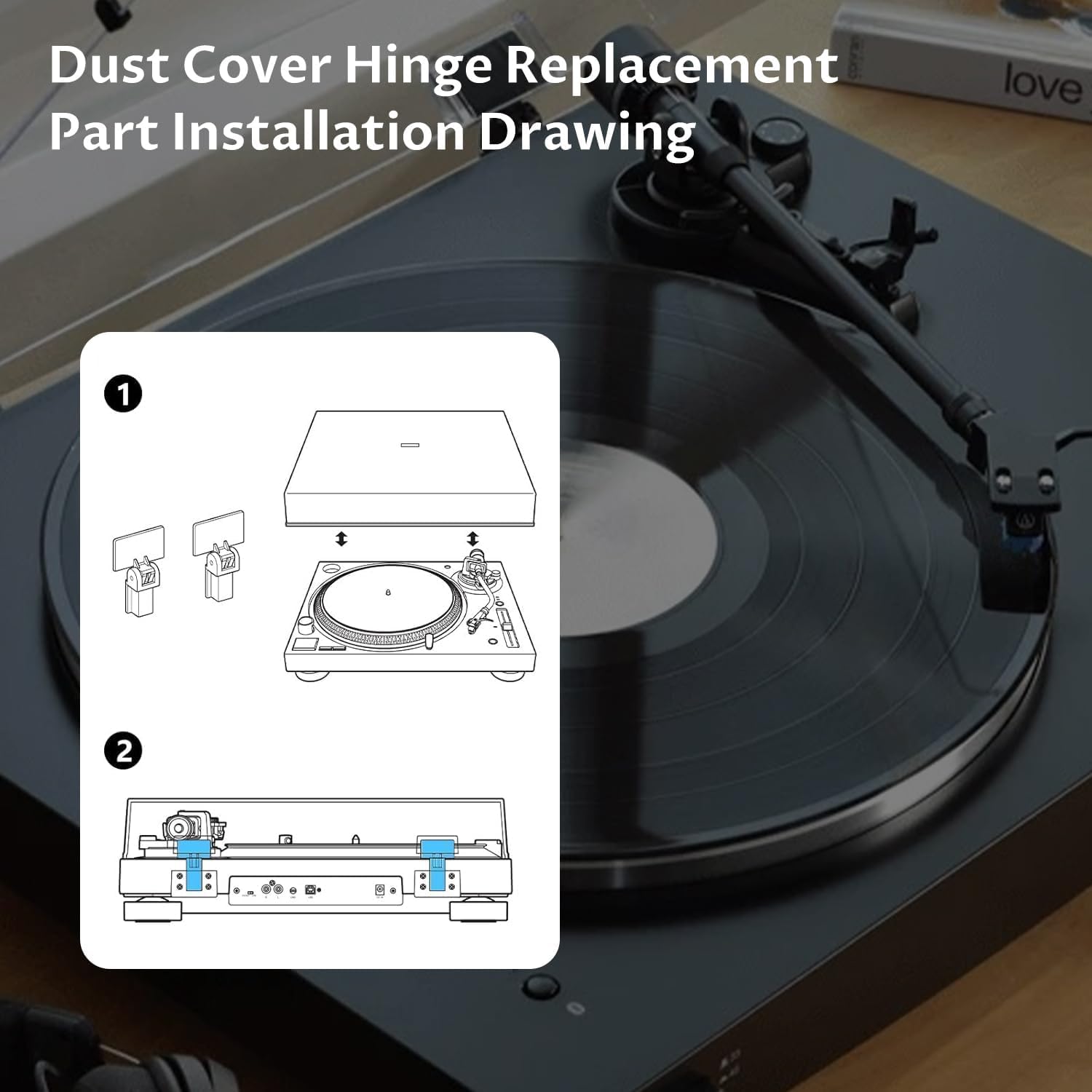Bisagras de repuesto para cubierta antipolvo para AT-PL120, AT-LP120-USB, AT-LP120XUSB, at-LP3, at-LP5, AT-LP140, apto para tocadiscos Stanton STR8-60, STR8-80, 2 piezas