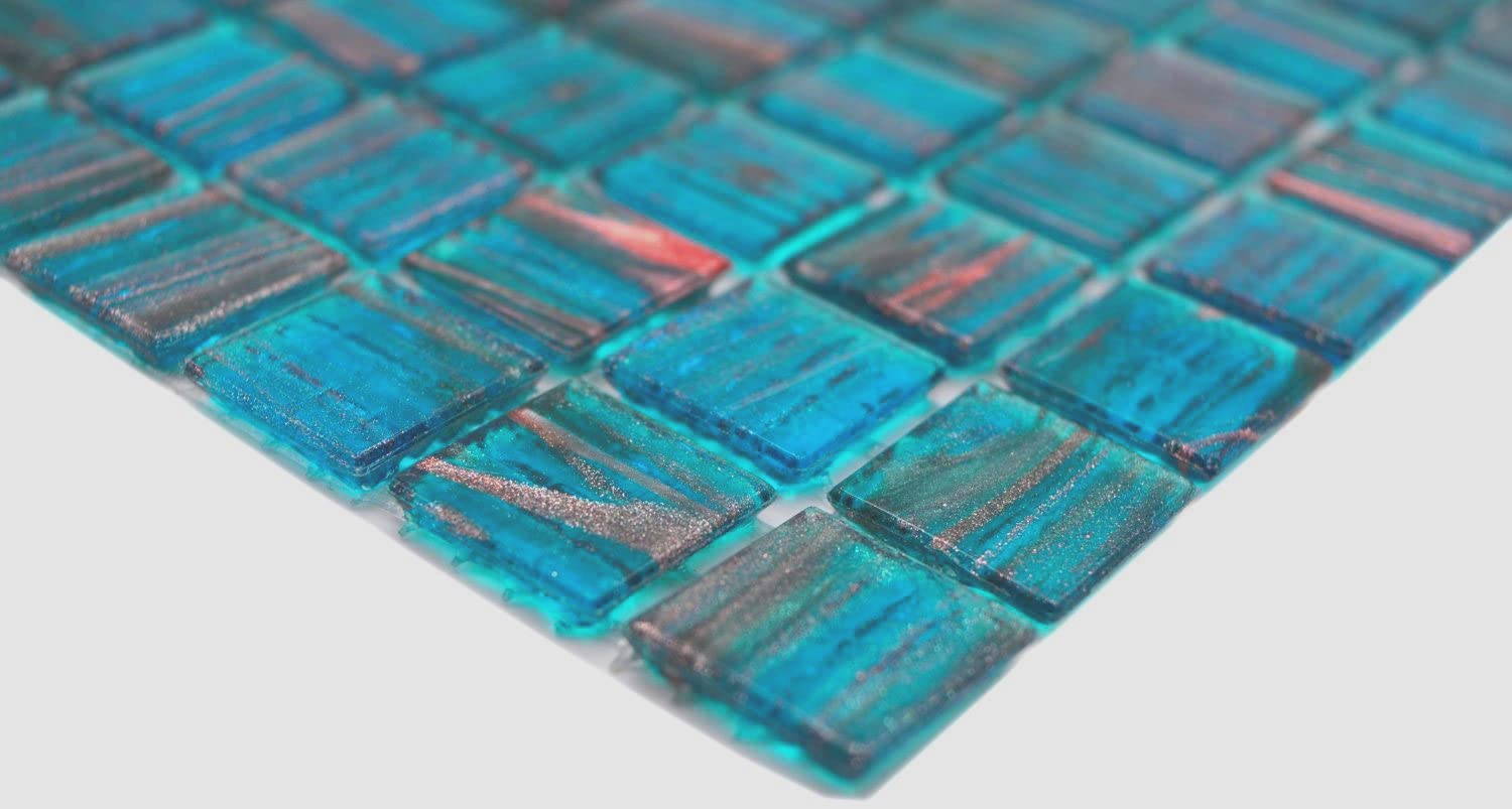Mosaïque en verre - Turquoise - Bleu perle - Cuivre - Pour cuisine ou douche