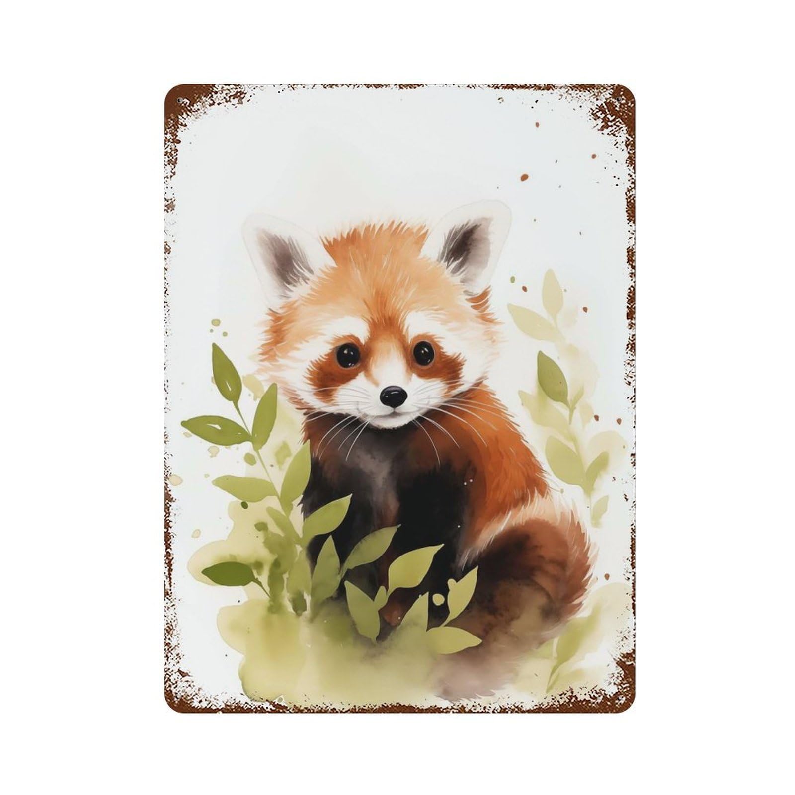 Red Panda Watercolor Decorative Tin Sign 15.7"x11.8", Industrial Home Decor for Garage, Pub Or Kitchen