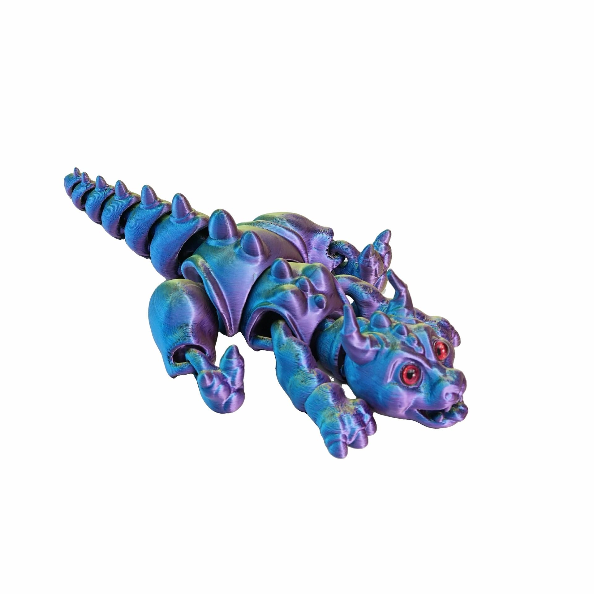 CASOME 3D Printed Articulated Dragon Figurine, Movable Fantasy Dragon Desk Decor With Realistic Eyes, Poseable Creature Ornament For Shelf & Gaming Room(Blue)