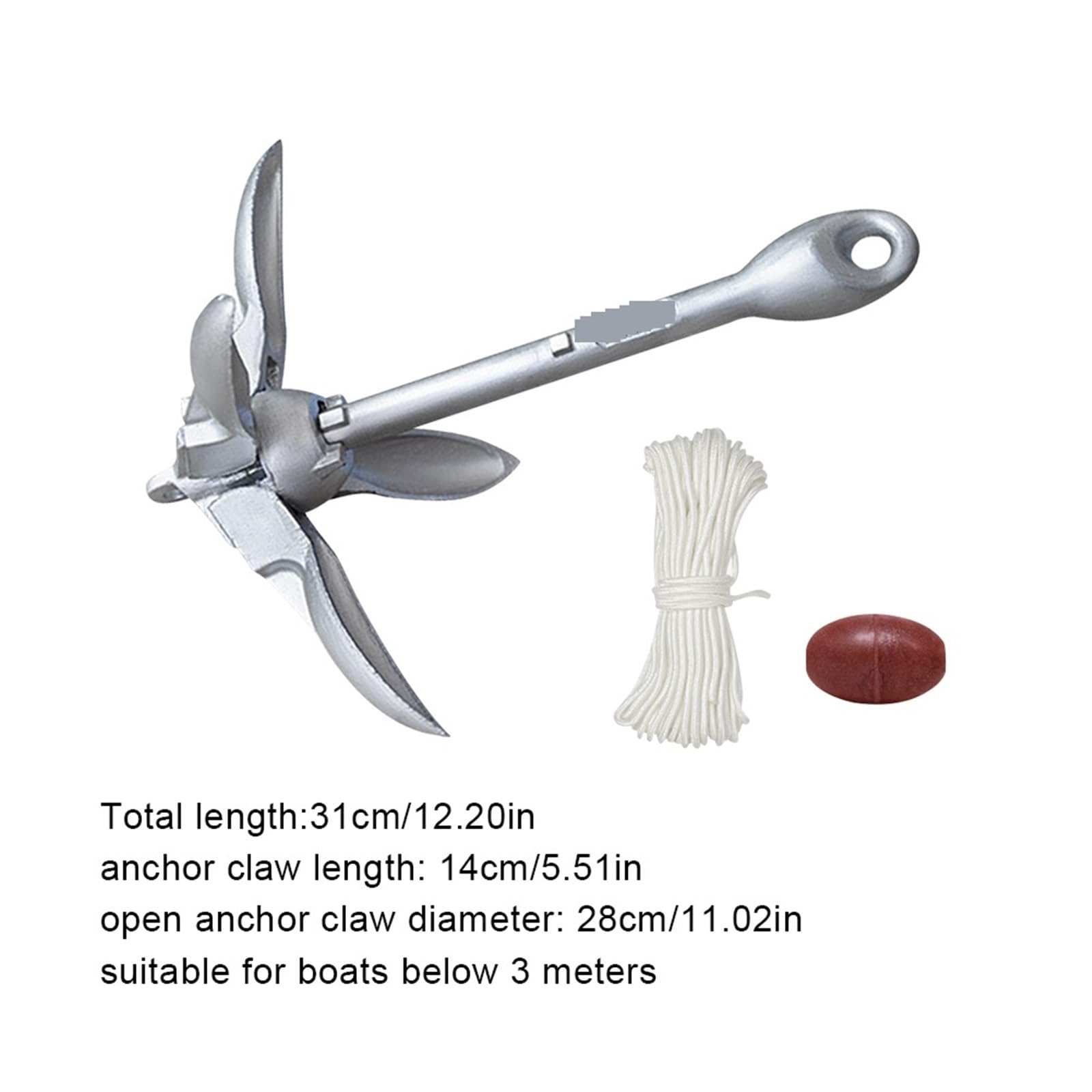 Ancora Pieghevole for Ancora da Barca da 0,7 kg con Corda da 65 Piedi e Boa for Canoe da Pesca Jet Ski SUP Board Piccole Dimensioni