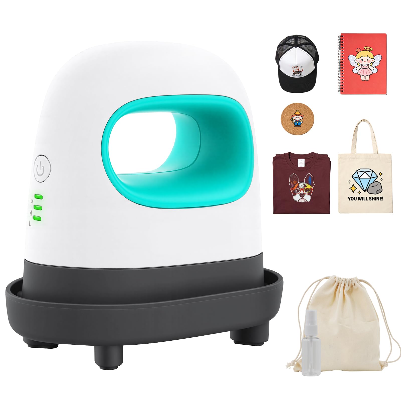 Mini Heat Press Machine, Portable Heat Transfer Press with Ceramic Plate and Adjustable Temperature Control, for T-Shirts, Hats, Canvas Bags and DIY Crafts (Green)