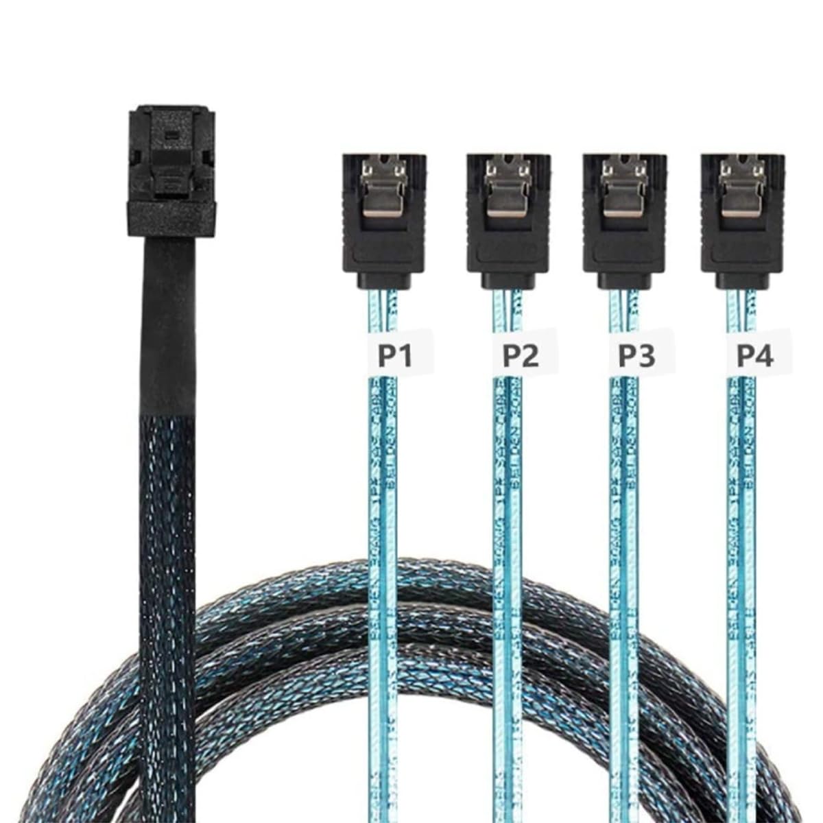 Cable de Disco Duro Mini-SAS SFF-8643, Host a 4 Discos Duros SATA de 50 cm y 7 Pines, Cable de Servidor de Datos de 6 Gbps