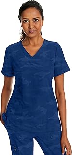 Scrubs for Women V-Neck Scrub Top Joy Camo with Moisture Wicking,360° Stretch & Quick Dry Fabric 2353