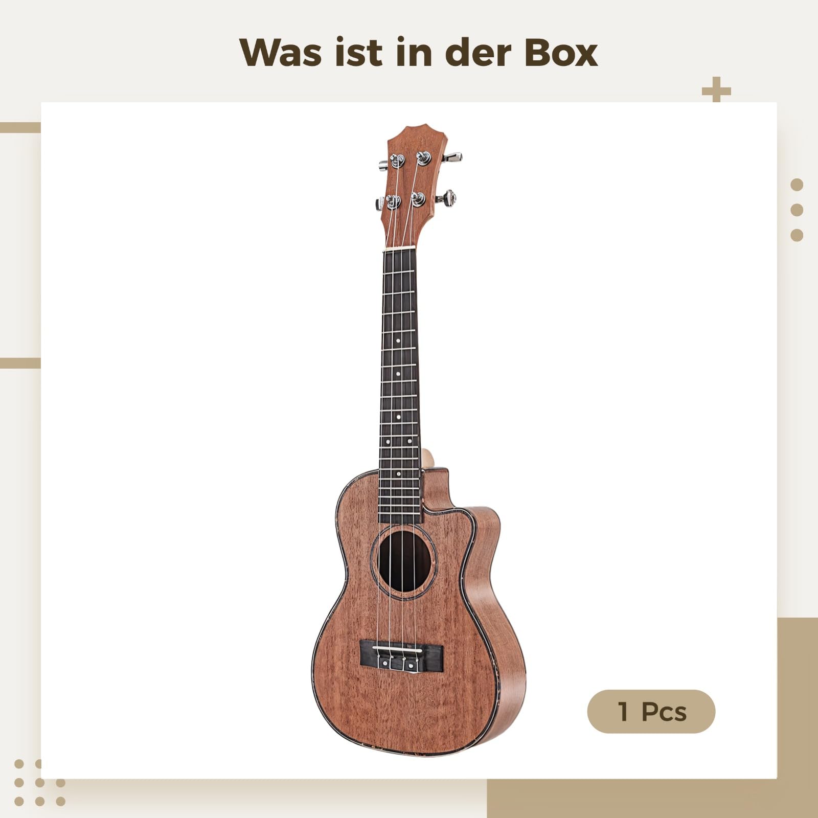 Strumento musicale hawaiano a 4 corde, corpo in legno di mogano elettrico acustico, dimensioni da concerto da 58,4 cm, sistema di pickup integrato, uscita tonale chiara per esercitarsi e performance