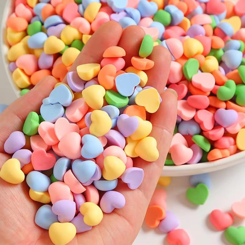 100 Pcs Colorful Heart Resin Charms Flatback Buttons Beads,Beautiful DIY Flat Back Cabochons Scrapbooking Embellishments for Card Making Cell Phone Decoration Beading and Jewelry Making - Image 9