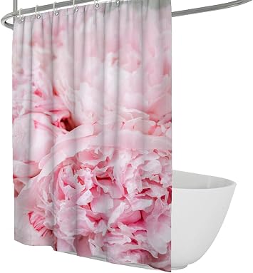 Pink Shower Curtain Elegant Floral Plants Fabric Shower Curtain Bright Bathroom Decora Curtain with Hooks Waterproof Shower Curtain 72Wx96L