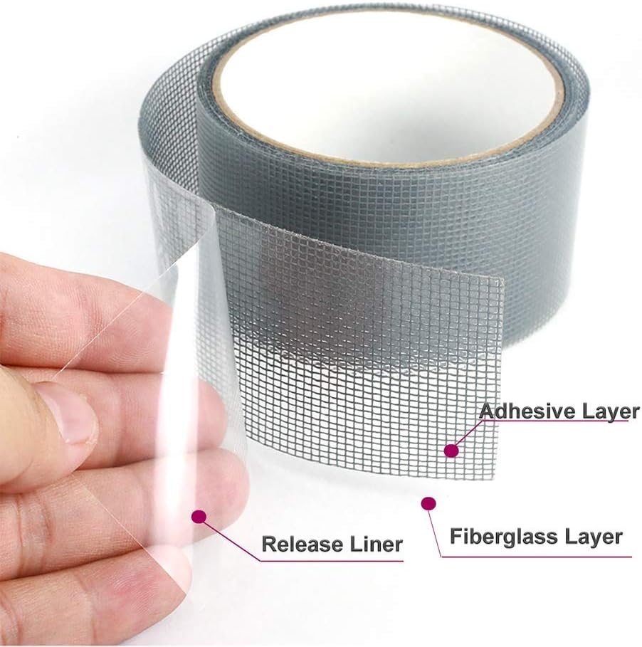 Window Screen Repair Kit - 2“x 15ft Long Lasting Screen Door Patch Repair Kit, Fiberglass Mesh Covered Strong Adhesive Repair Tape for Window Screen Mesh and Screen Door Holes Tears, Tooltriz
