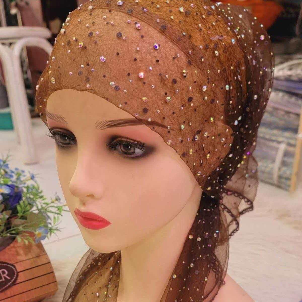 Women's Sparkling Head Scarf,Rhinestone Mesh Hair Scarf,Lightweight Soft Hair Wrap,Versatile Temperament Glitter Hair image 4