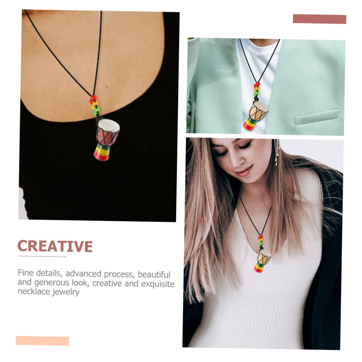 KOMBIUDA 14 pezzi Collana con Ciondoli Forma di Tamburo Africano in Legno Naturale Pendenti Unici e Durevoli per Stile Elegante e Creativo