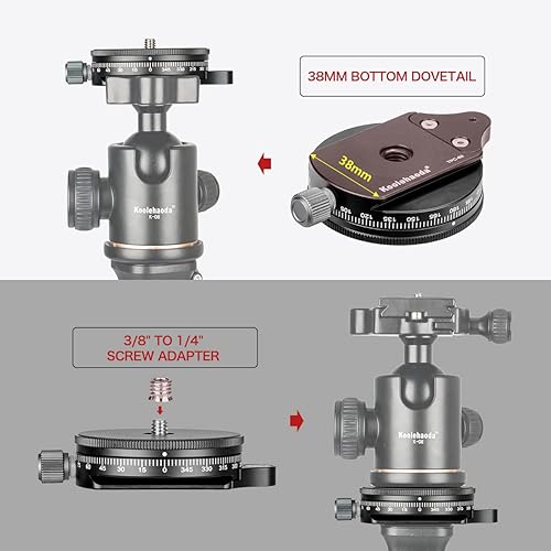 Miniatura 5 de koolehaoda Base panorámica para cámara con placa de estilo Arca Suiza, cabeza de trípode panorámica negra de aleación de aluminio con nivel de