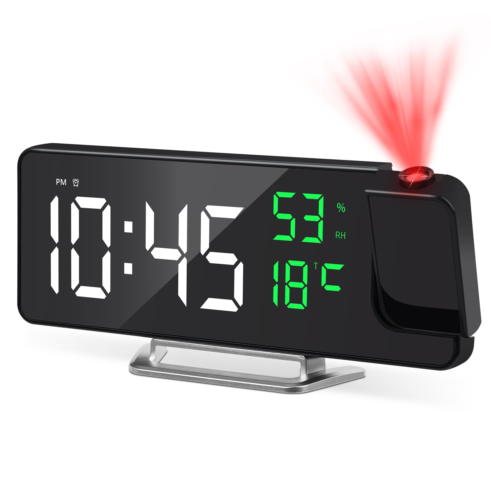 Reloj proyector techo para dormitorio Cuteefun con alarma snooze y brillo regulable verde