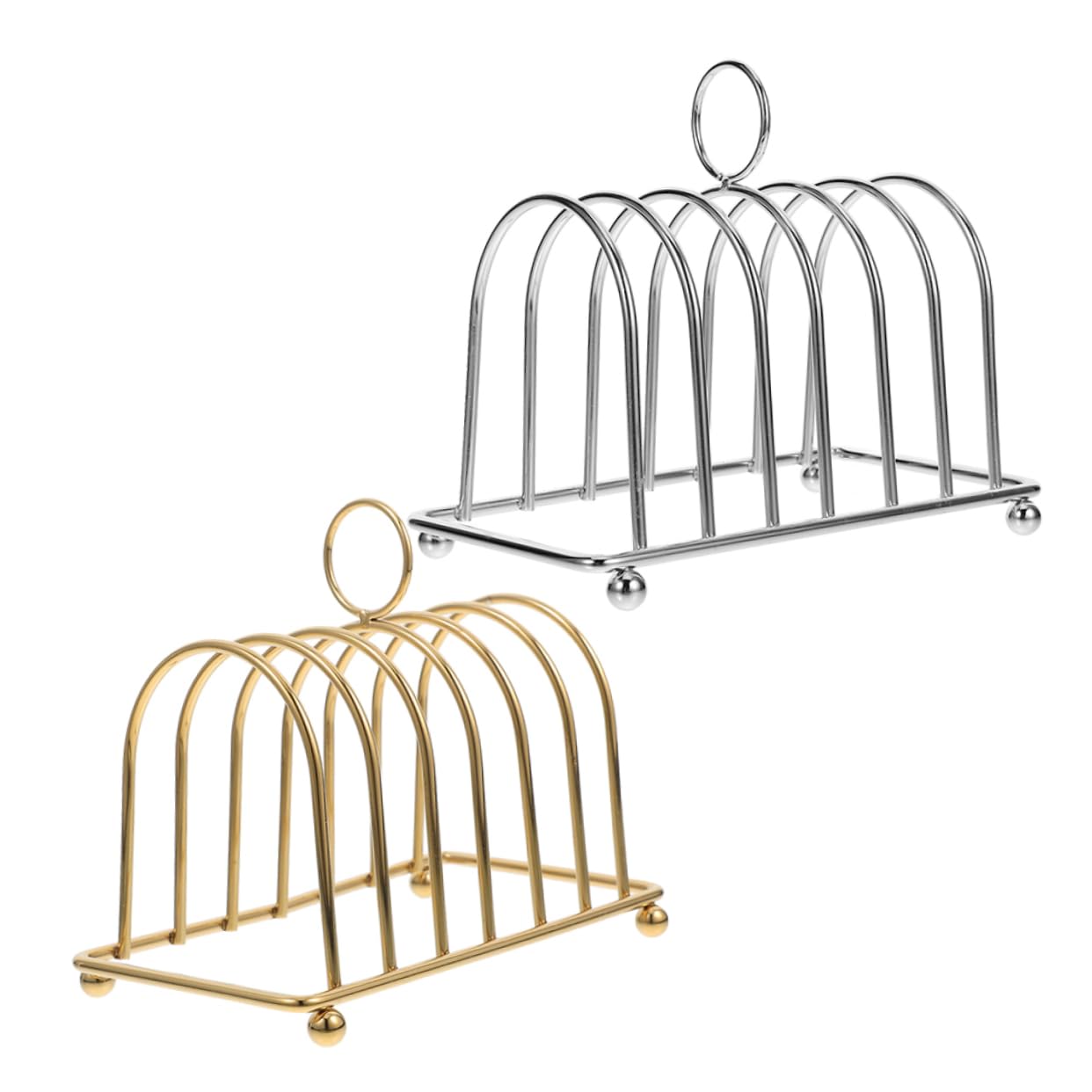 JOINPAYA 2pcs Desktop Bread Rack Sturdy Cooling Stand with Slots Ball Feet Loop Handle for Kitchen Countertop Electroplated for Toast Baked Goods Display