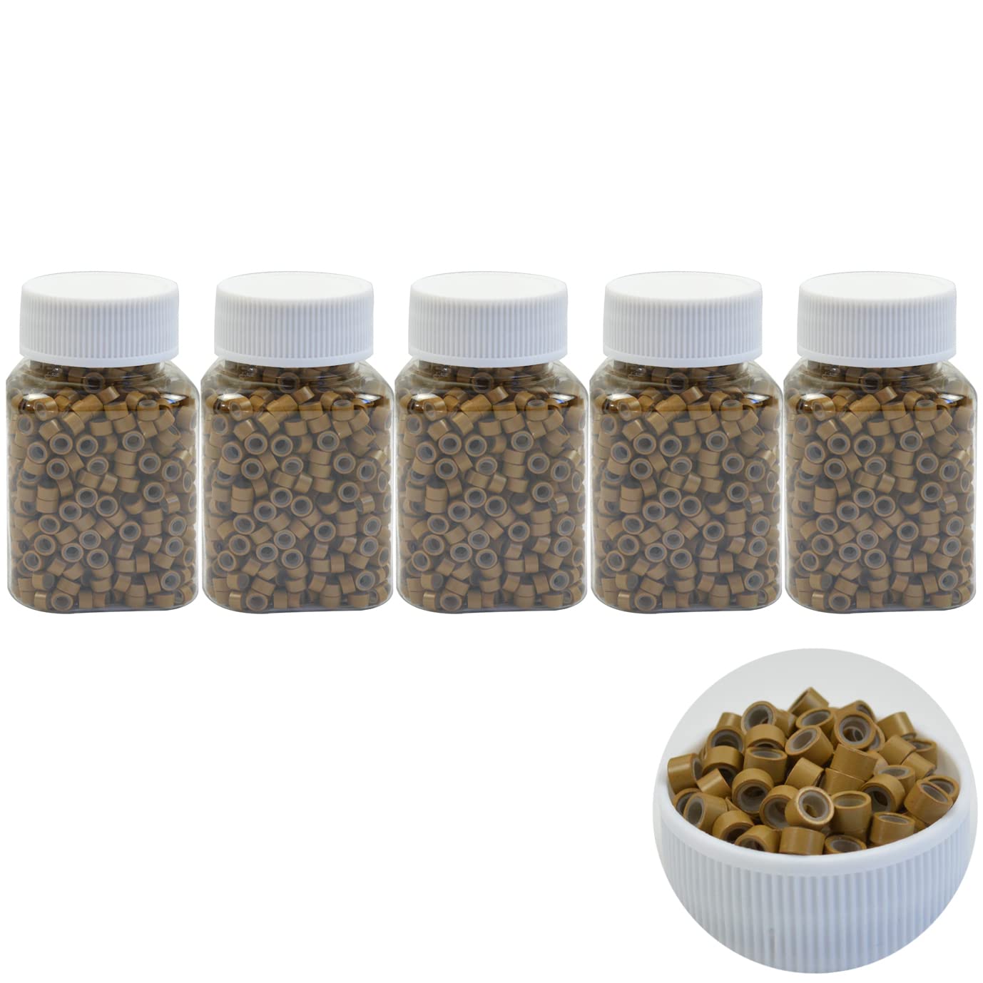 5000 Pcs Silicone Lined Micro Rings Links Beads 5mm Lined Beads for Hair Extensions (Dark Blonde)