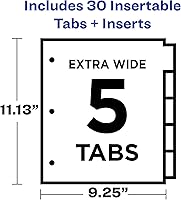 Vista 3 de Avery Separadores Insertables de Solapas Extra Anchas para Carpetas de 3 Anillos, Juego de 5 Solapas, Papel Blanco, Solapas Transparentes, Funciona