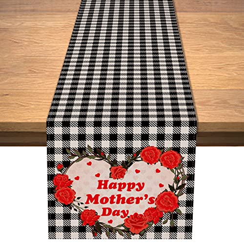 Happy Mother's Day Table Runner Red Rose Love Kitchen Dining Table Decoration Buffalo Plaid Table Cover Linen Coverings Desk Flags For Indoor Outdoor Wedding Holiday Party Home Kitchen Daily Decor #TOP10