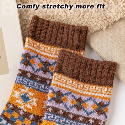 Image of IIG 5 Pairs Women's Vintage Style Thick Wool Warm Winter Crew Socks