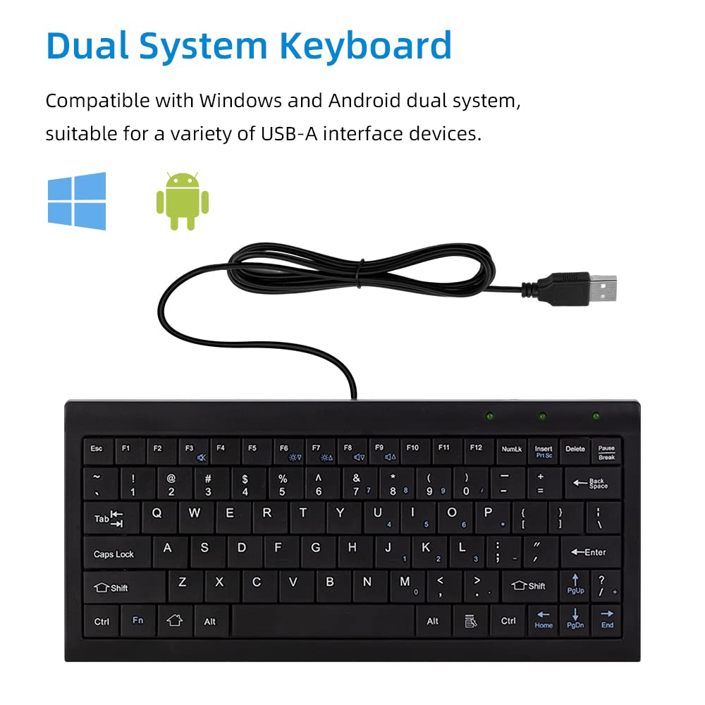CUQI Mini klawiatura, mała klawiatura przewodowa 82 klawisze nożyczki, interfejs USB, kompaktowa klawiatura do systemu Android, Windows PC, laptop, Raspberry Pi, Windows 10/8/7