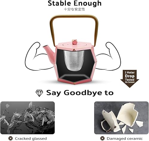 Miniatura 3 de Toptier Cast Iron Teapot, Stovetop Safe Japanese Cast Iron Tea Kettle, Diamond Design Tea Pot with Removable Infuser for Loose Tea, 30 Ounce