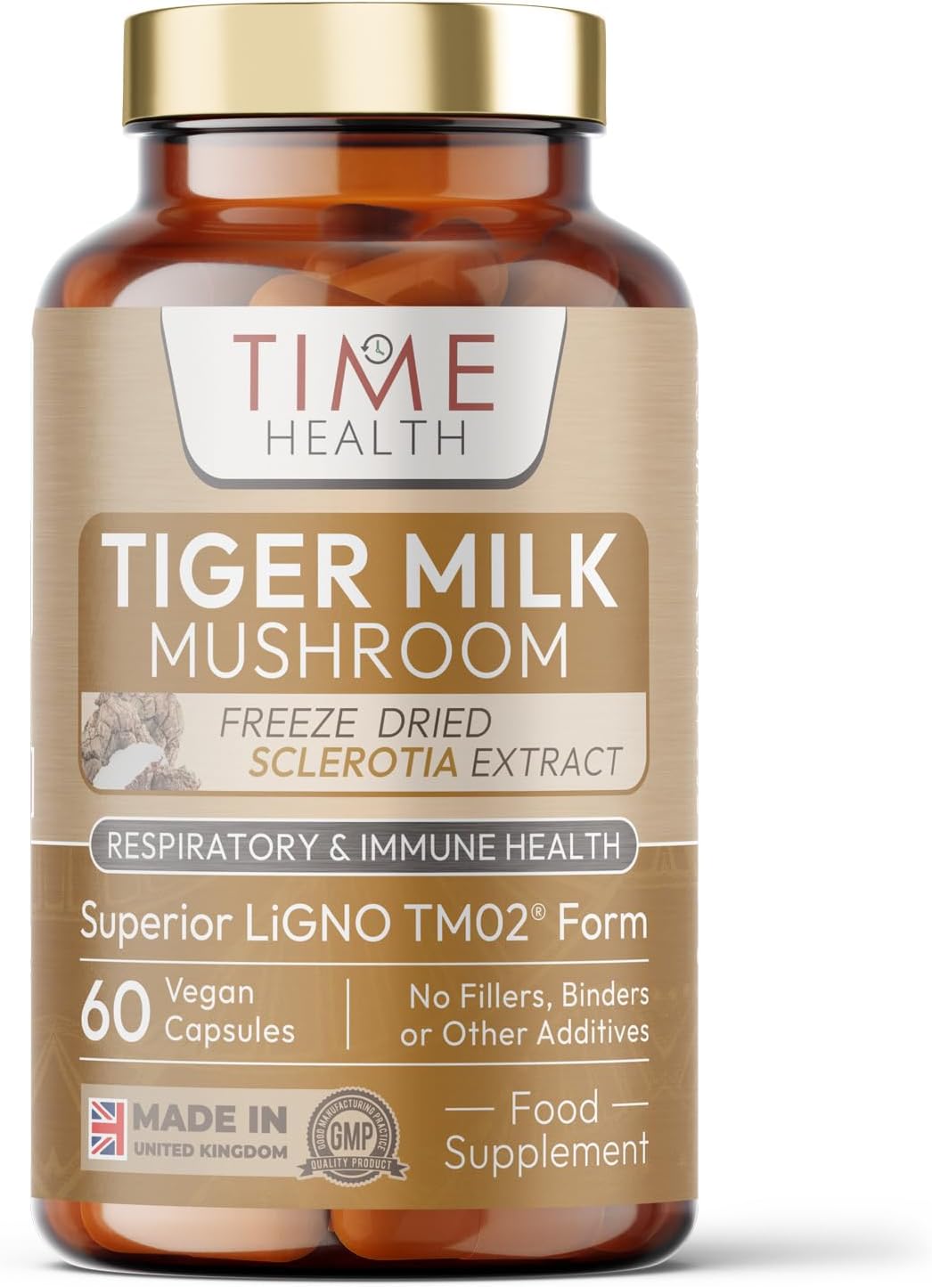 Tiger Milk Mushroom Lignosus rhinocerus - Clinically Studied LiGNO TM02® - >30% Polysaccharides - Respiratory, Cognitive &amp; Immune Health - 60 Capsules - UK Made Supplement - GMP - Vegan