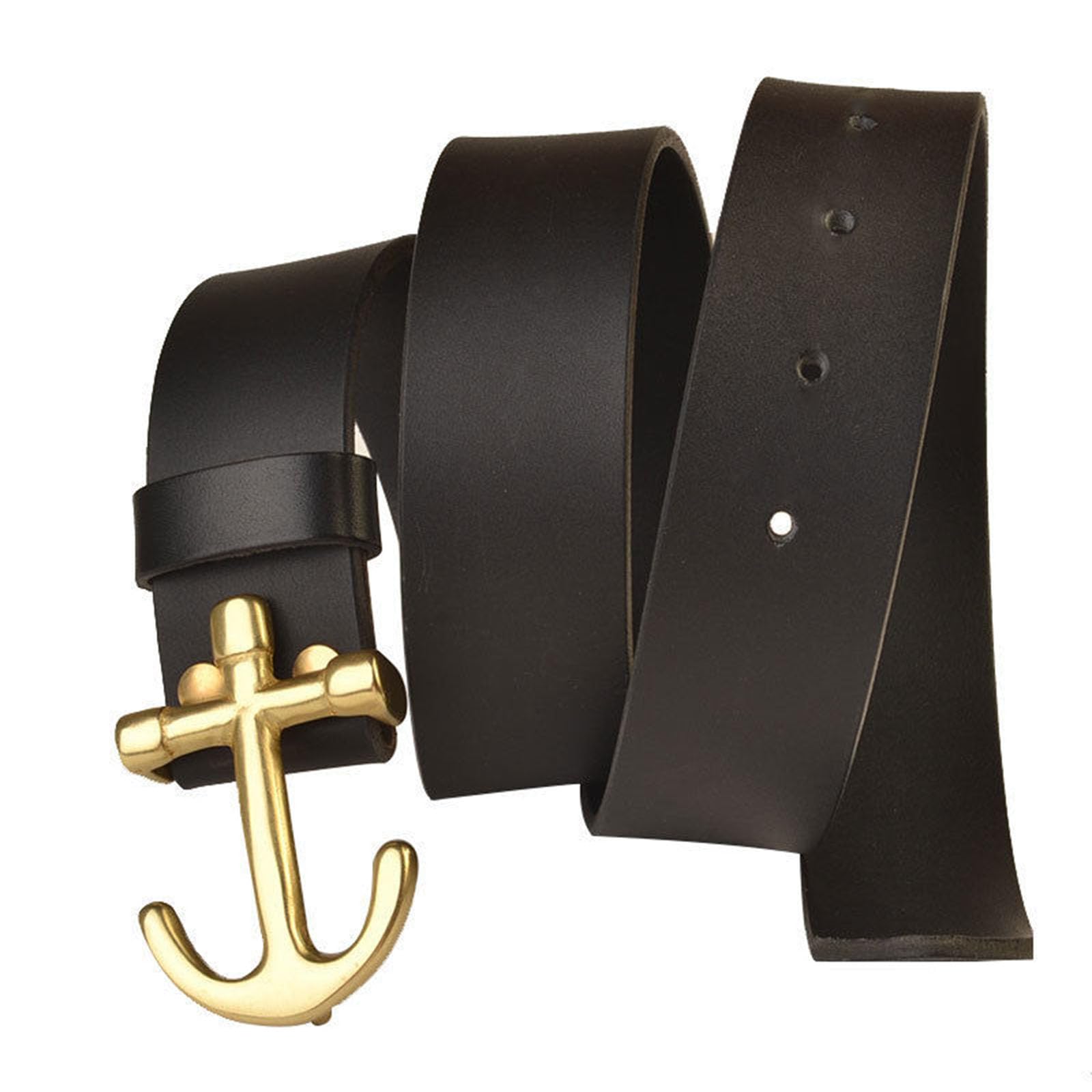 Cintura, cintura da cowboy in pelle da uomo, cinture da uomo casual regolabili con fibbia di ancoraggio in metallo ottone tonalità oro