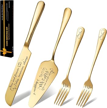 HJX Cake Knife and Server Set for Wedding - Engraved Stainless Steel Cake Cutting Set, Custom Elegant Cake Cutter Gift for Anniversary Birthday