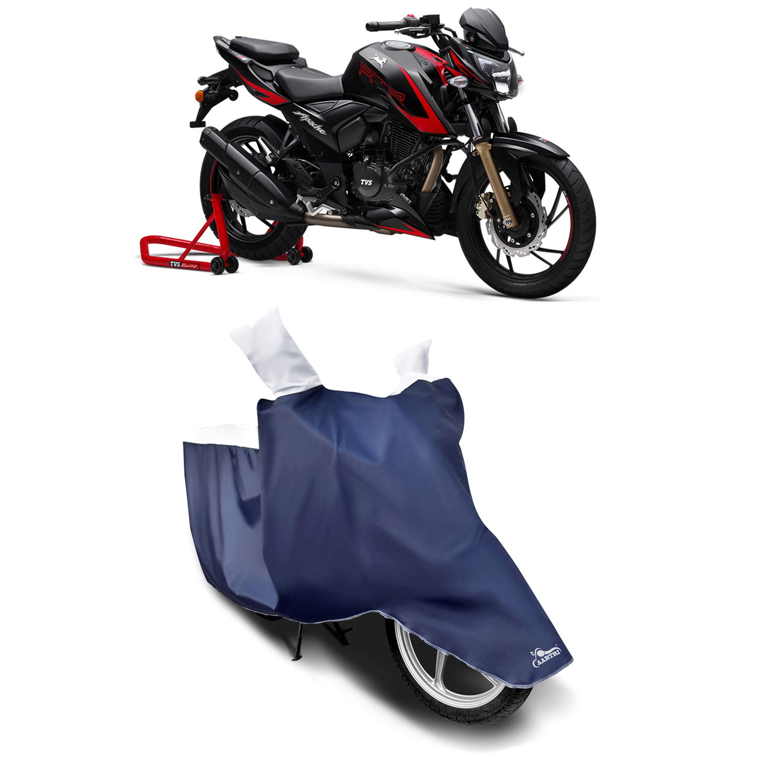 Cover Lab - TVS Apache RTR 200 4V Race Edition 2.0 New BS6 Water Resistant - Dust Proof - Full Bike Scooty Two Wheeler Body Cover for TVS Apache RTR 200 4V Race Edition 2.0 (Strip White)