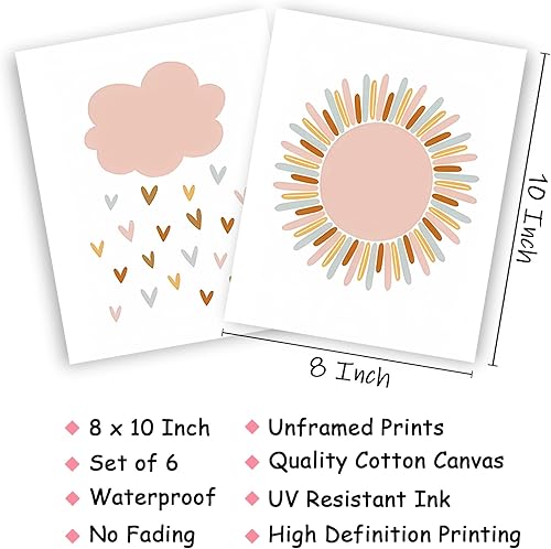 Miniatura 2 de FSZSEES Juego de 6 impresiones artísticas de pared para habitación de niñas, decoración de pared de guardería, estampado bohemio, sol, arco iris,