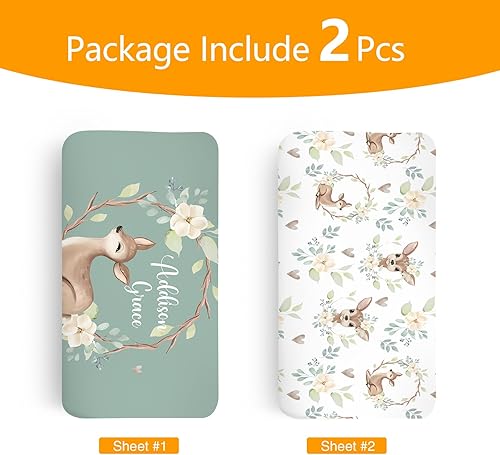 Miniatura 2 de Sábanas verdes personalizadas para cuna, sábana bajera ajustable de bebé con nombre personalizado para funda de colchón de cuna estándar, paquete de
