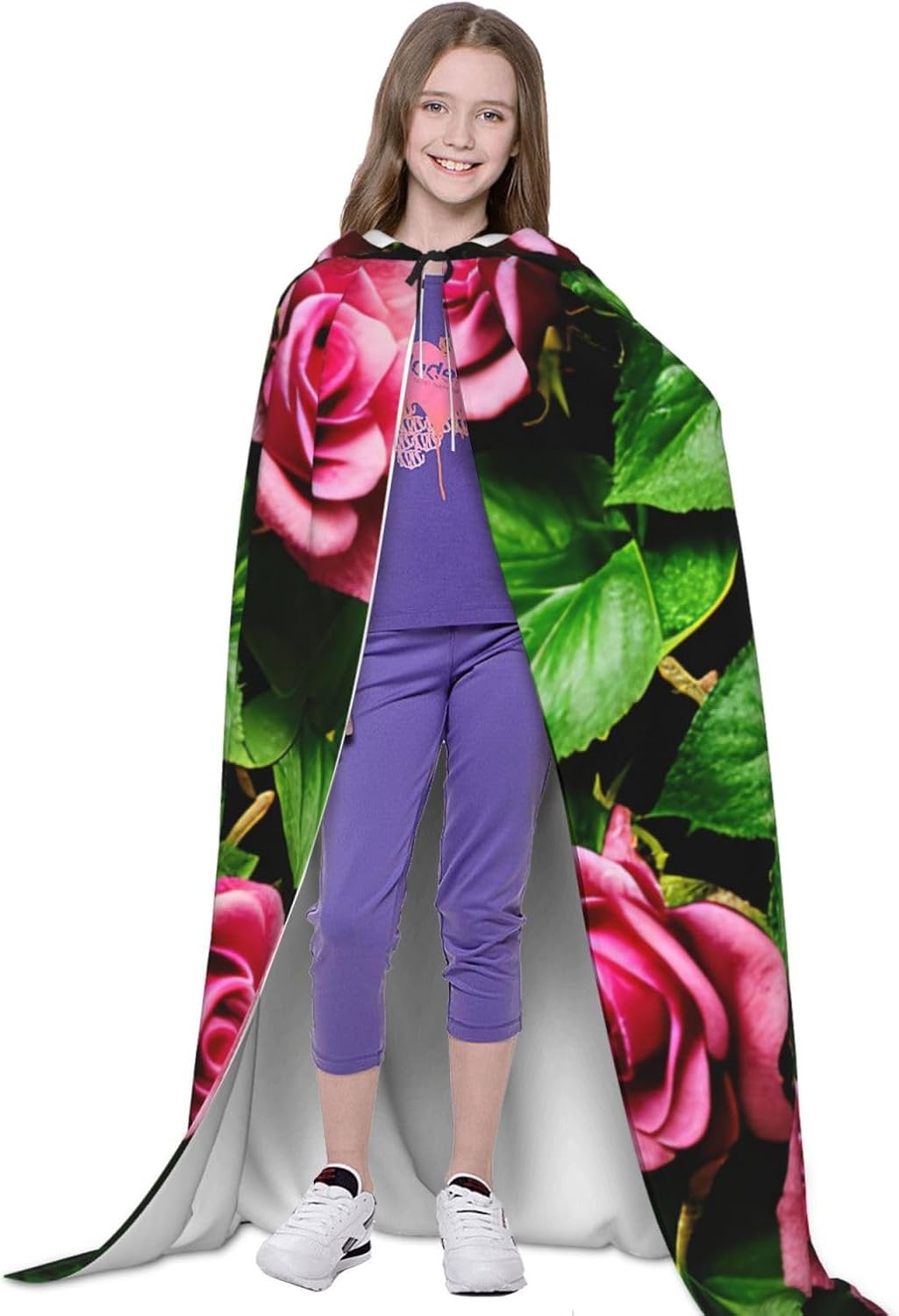 Floral Rose Ivy with Leaves print Wizard Hooded Robe Medieval Cape Renaissance Cloak for Men Women Halloween Costume