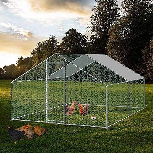 Large Chicken Coop Walk-in Metal Poultry Cage House Rabbits Habitat Cage Spire Shaped Coop with Waterproof and Anti-Ultraviolet Cover for Outdoor Backyard Farm Use (9.8' L x 13.1' W x 6.56' H)
