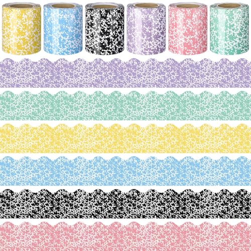 Image of Fuutreo 6 Roll 197 ft Colorful Composition Bulletin Board Borders Composition Notebook Classroom Decoration Scalloped Rolled Border Trim Marble Cover Decor for Back to School Chalkboard Office Wall