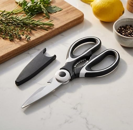 Kitchen Scissors All Purpose – Heavy Duty Stainless Steel Cooking Shears for Meat, Poultry, Fish, Vegetables, Herbs, Multipurpose Sharp Food Scissors, Dishwasher Safe, Black