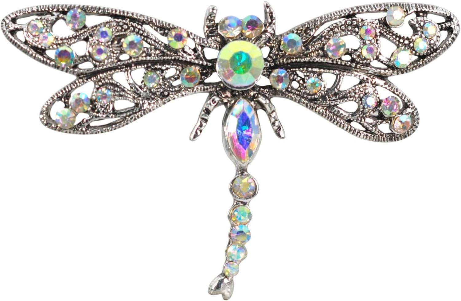 DAEFAG Insect Crystal Brooch, Dragonfly Brooch with Crystal Rhinestones, Silver Metal Pin with Sparkle for Women, Lapel Accessory Jewellery Gift