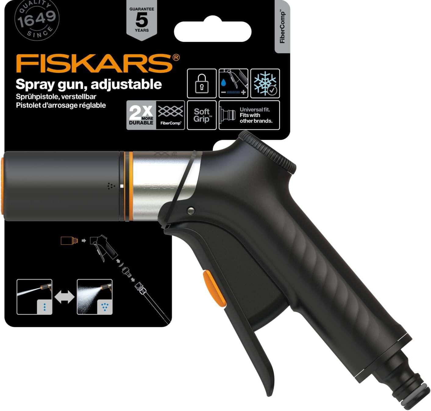 Fiskars 1067193 FC Spray Gun, Adjustable, Front Operation, Black/Orange