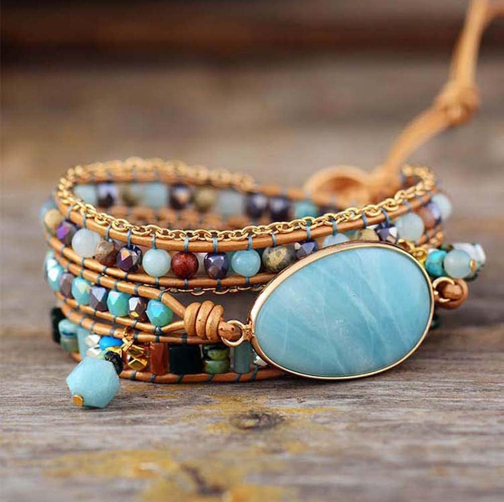 ZOSOJONA Women Wrap Bracelet Boho Natural Jasper Crystal Stone Beads Strand Bracelets