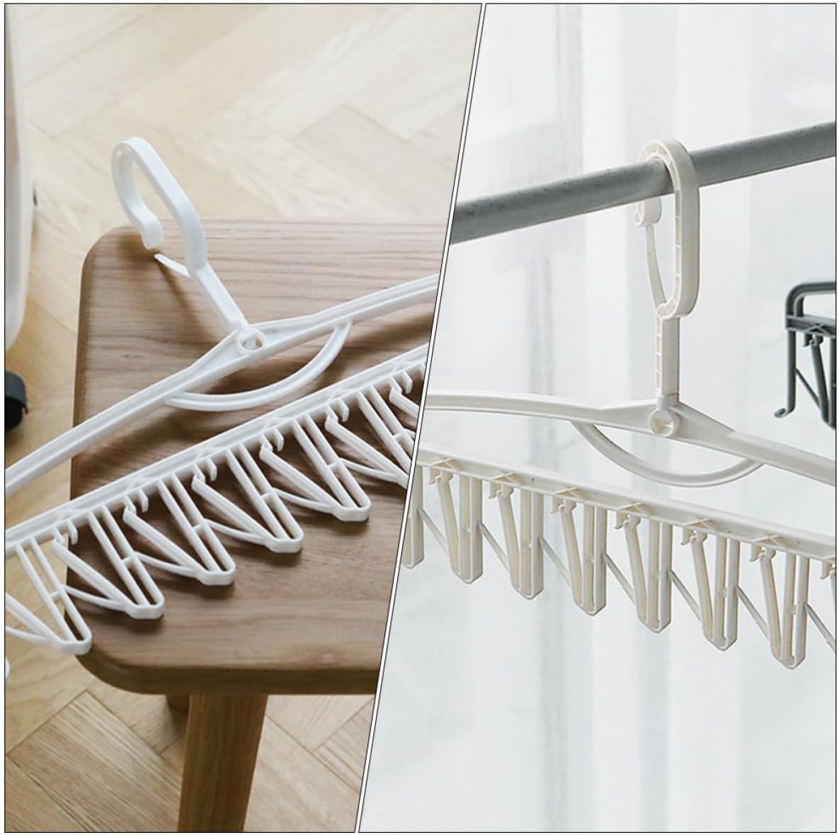 SHINEOFI 2pcs Wind Proof Sock Drying Rack Hanger with Clips, Plastic White