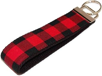 Buffalo Check Keychain Red Black Fabric Key Fob