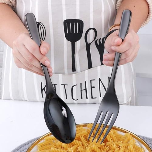 Miniatura 6 de Bisda Juego de 2 tenedores de cuchara para servir bufé, acero inoxidable de 10 pulgadas, chapado en oro, tenedores para carne, utensilios grandes