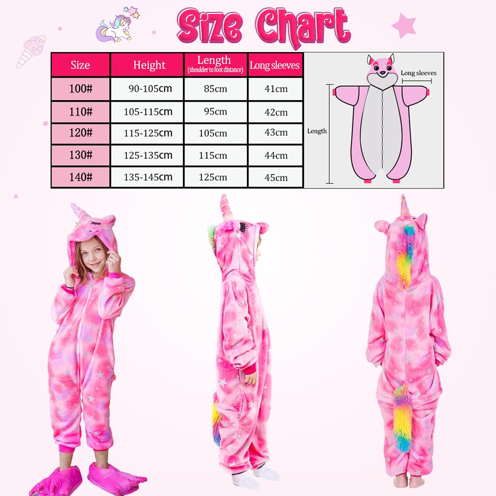Enfants Licorne Onesie Pyjama Combinaison Unisexe Costume Cosplay Pyjamas Surpyjama l'hiver pour Halloween Carnival Déguisement Cadeaux pour Les Enfants,4-12 Ans Fille