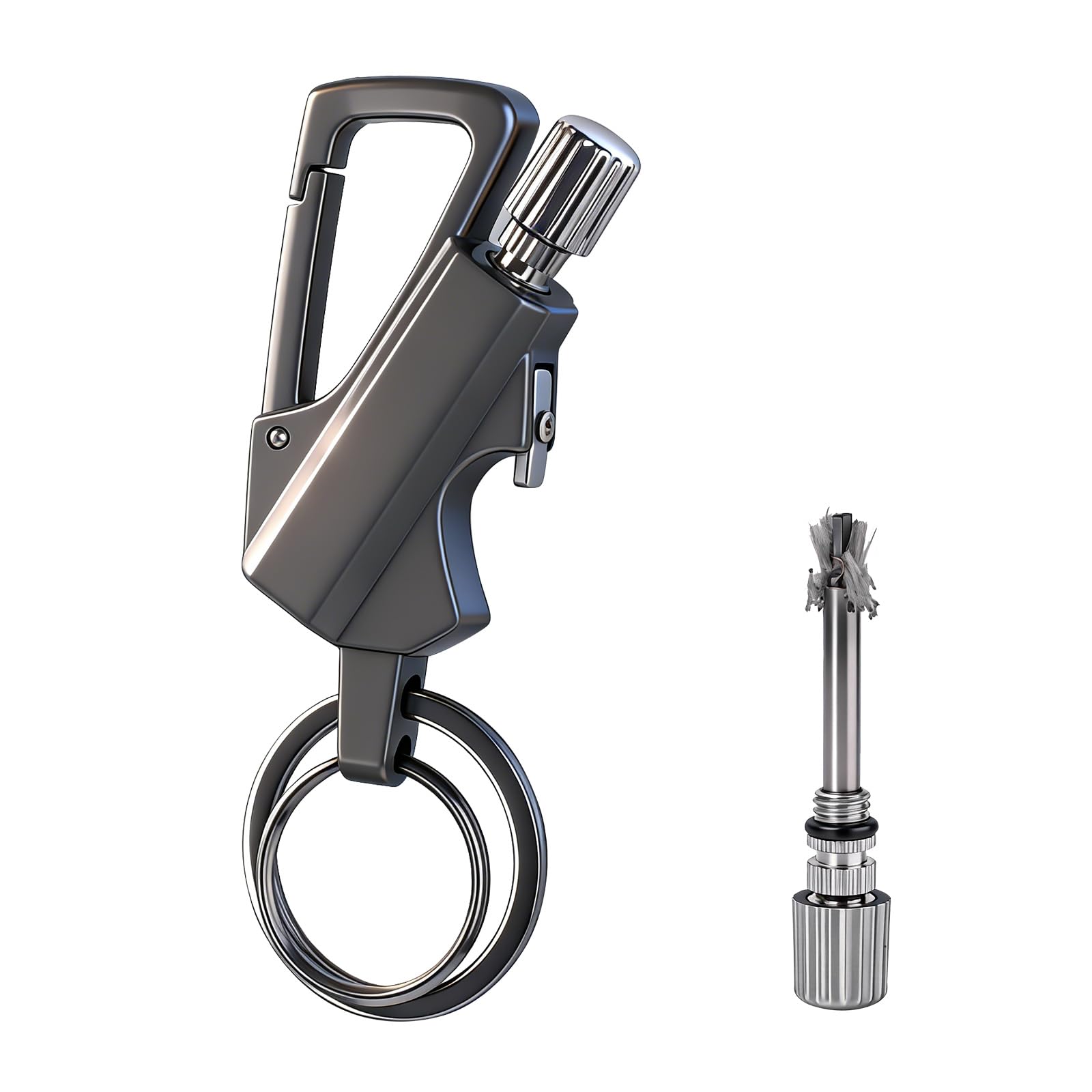 Cerillas Metalica, Pedernal Encendedor de Fuego Abrebotellas Llavero de Coche Encendedor Rellenable de Queroseno al Aire Libre Equipo de Rescate de Emergencia(Negro)