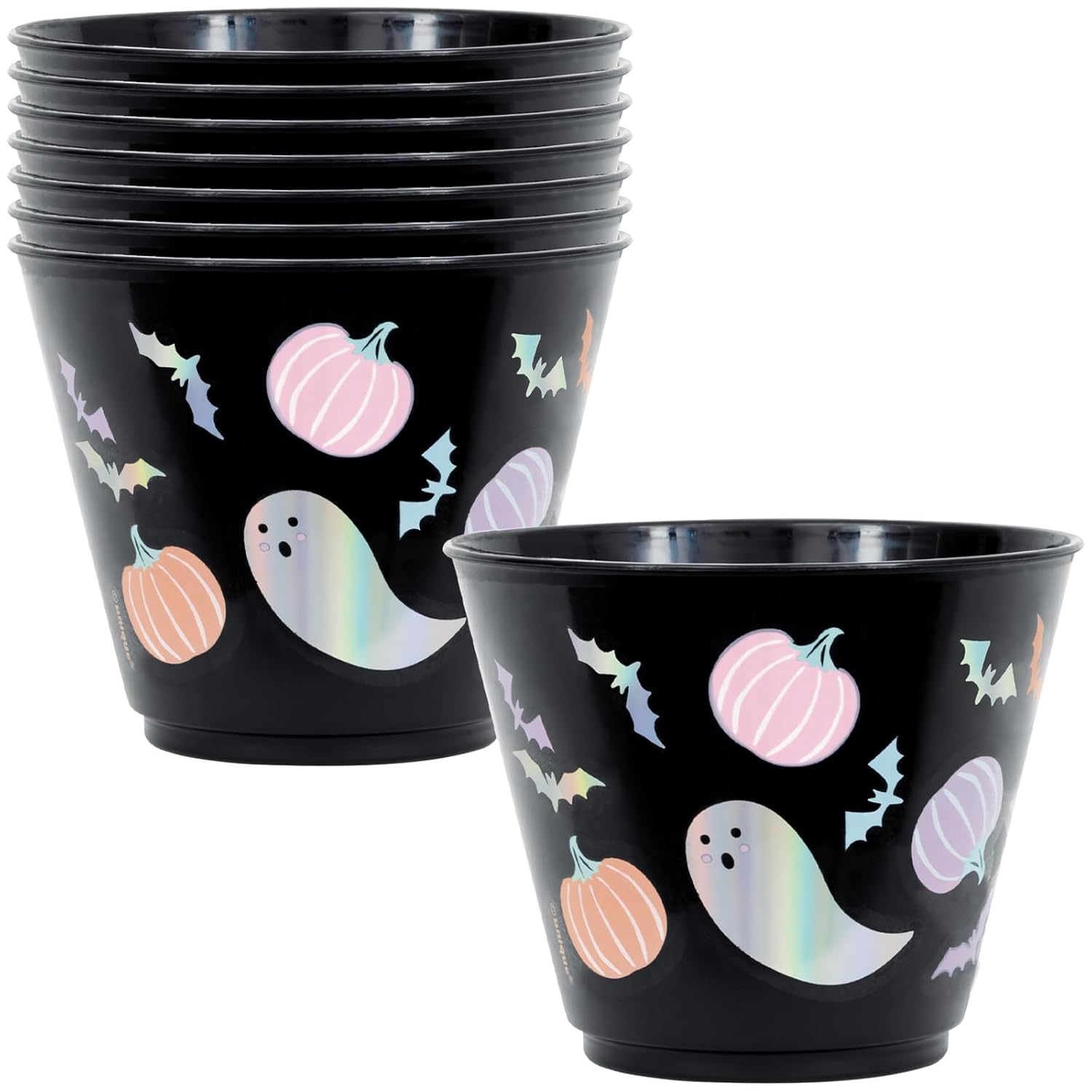 Unique Pastel Hauntings Iridescent Black Plastic Tumblers 9 oz 8 Count - Durable Drinkware Perfect for Kids Parties