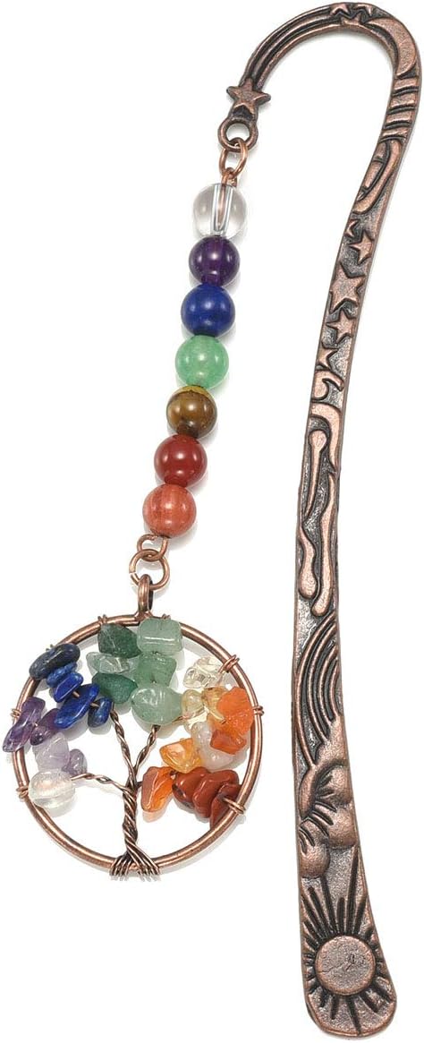 CrystalTears 7 Chakra Crystal Bookmark Vintage Metal Tree Life Bookmarks for Women Student Teacher Graduation Christmas Gift