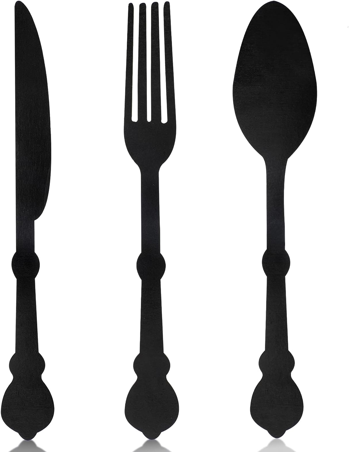 Jetec Large Rustic Black Wooden Kitchen Utensil Wall Decor Set (1 Set, 3 Pieces, 1 Item) - Fork, Knife, Spoon - Wall Sign - Farmhouse Style - Indoor Use