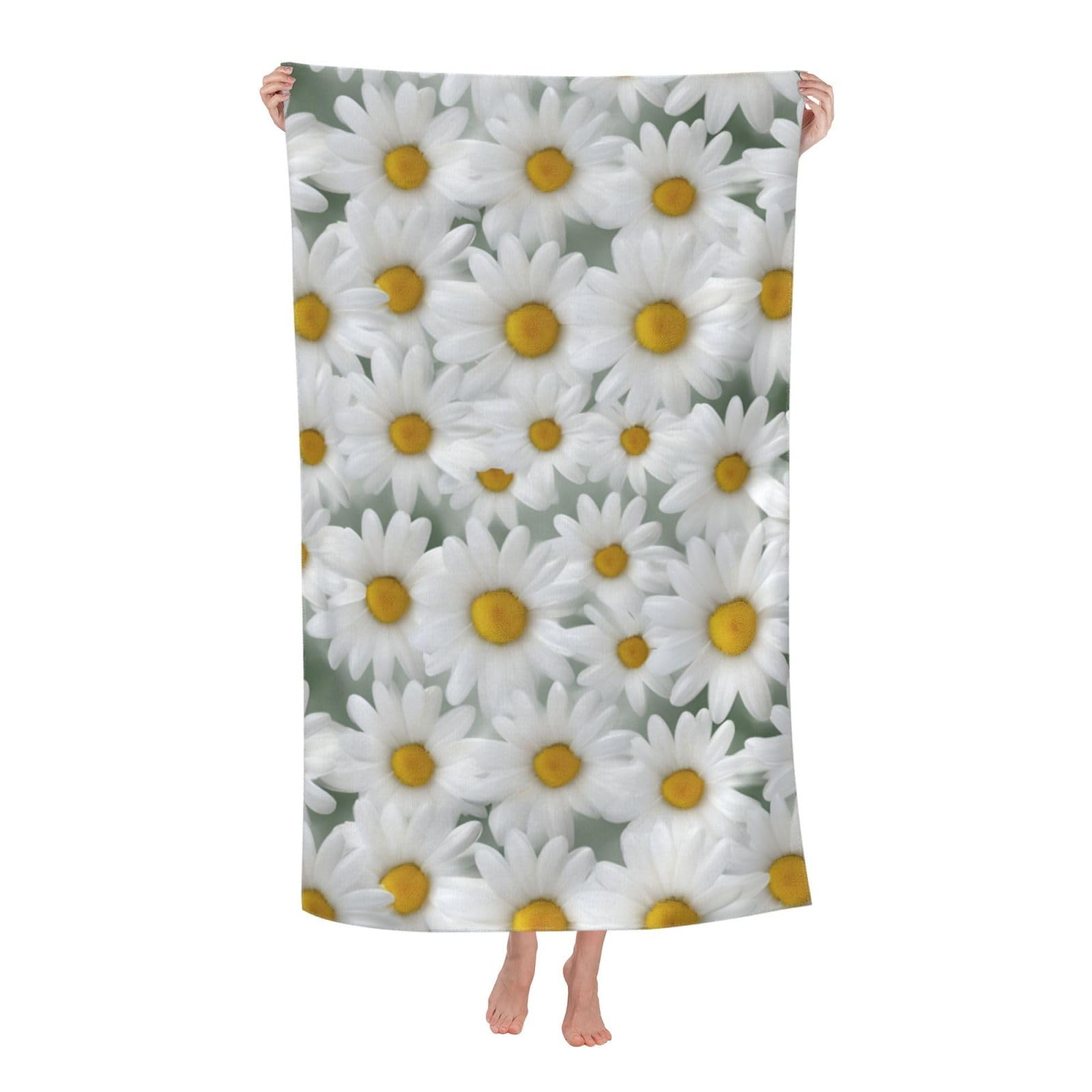 Pojknbv White Daisy Print Oversized Adult Beach Towel Quick-Dry Comfortable Lightweight Travel Pool Camping