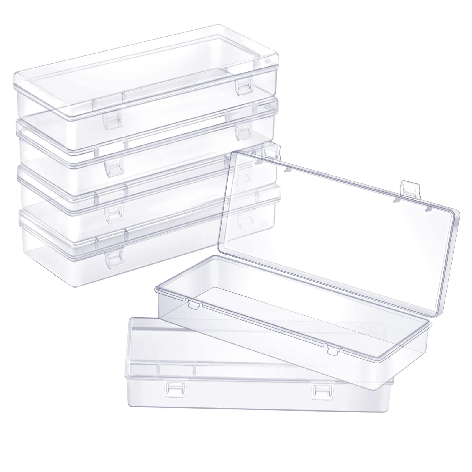 Azonee 6 Pcs Small Clear Plastic Storage Boxes, Rectangle Plastic Storage Containers for Small Items/Crafts/Jewelry/Hardware/Beads/Game Pieces/Stationeries (6.1 x 2.56 x 1.18 Inch)