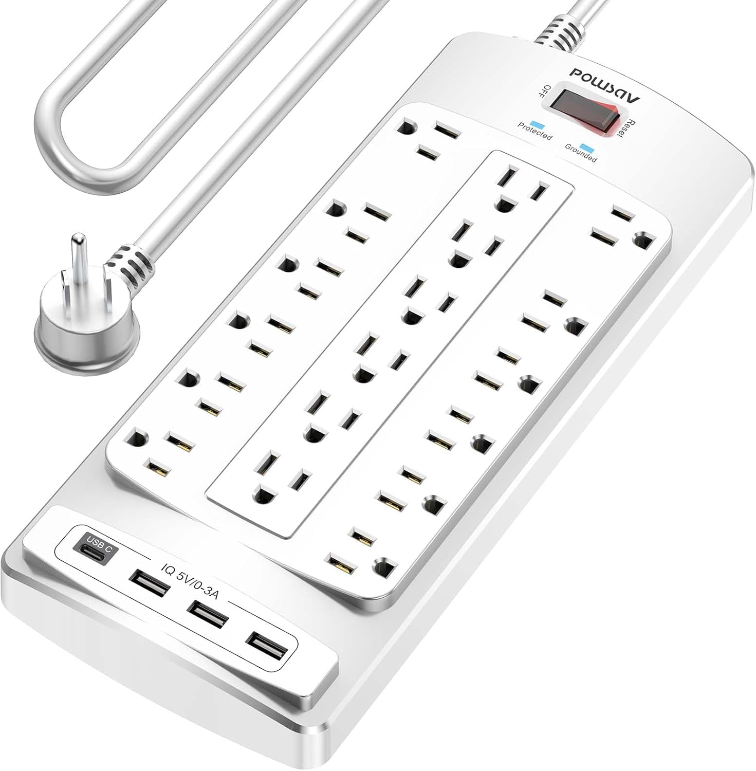 Product image of 18 Outlets Surge Protector Power Strip - 10 Feet Flat Plug Heavy Duty Extension Cord with 18 Widely Outlets and 4 USB Ports, 2100 Joules, White, ETL Listed