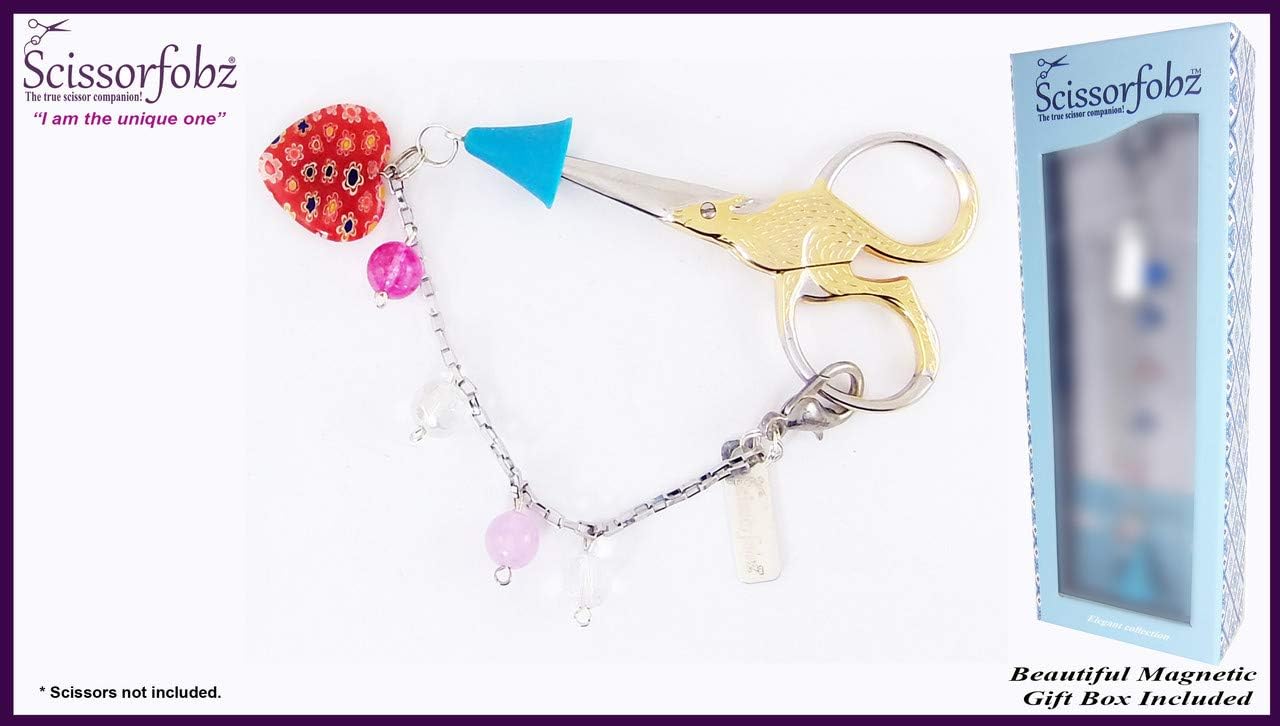 Scissors Fobs by SCISSORFOBZ-Elegant Collection - Key Ring Key chain Bracelet Wristlet Purse Backpack Bag Charm- Quilters Sewers Embroidery Gifts. Beautiful Gift Box Included. E15000344